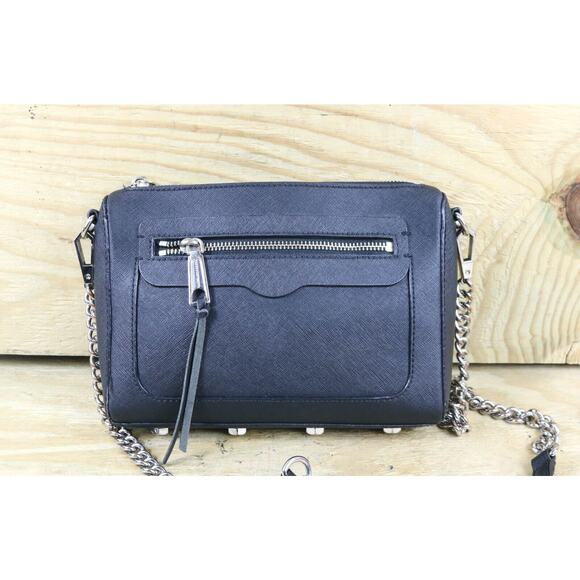 Rebecca Minkoff Crossbody Bag Black Leather Avery Link Chain Bottom Studs - Picture 4 of 11